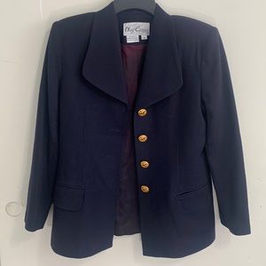 Vintage Oleg Cassini petite wool navy blue and gold blazer